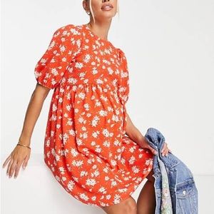 Maternity by ASOS Maternity Short Sleeve Smock Mini Dress Orange Floral Size 6
